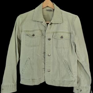 Chico's Light Sage Spring Green Stretch Denim Jacket Size 1 (8-10)
